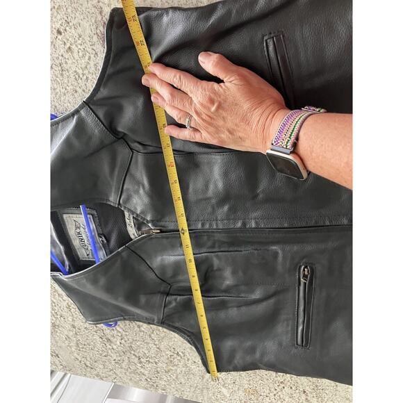 Unik Womens Black Leather Motorcycle Vest Zip Up Pockets Size 5XL - Picture 10 of 14